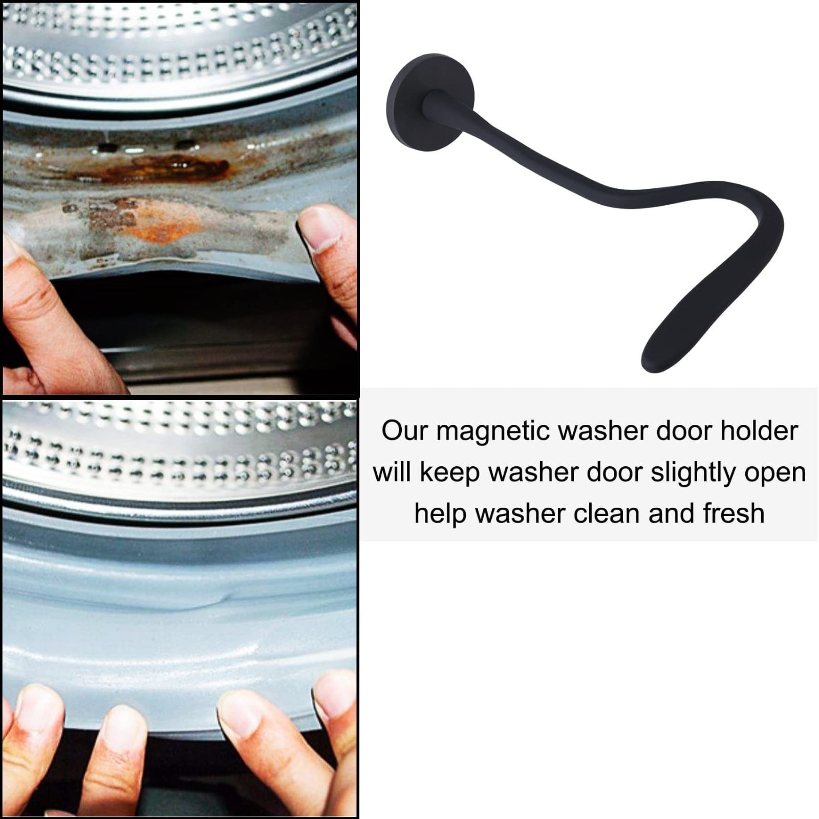 2 Packs Strong Magnetic Washing Machine Door Holder for Front Load Washers – Keep Washer Open to Dry & Prevent Mold – Flexible Adjustable Hose with Super Magnet – No Scratch
