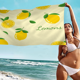 thumbnail image 3 of Bonita toalla de playa con forma de fruta, limón, coco y aguacate, de dibujos animados, para verano, para niños, grande, para piscina, playa, de microfibra, absorbente, para viajes, 3 of 5