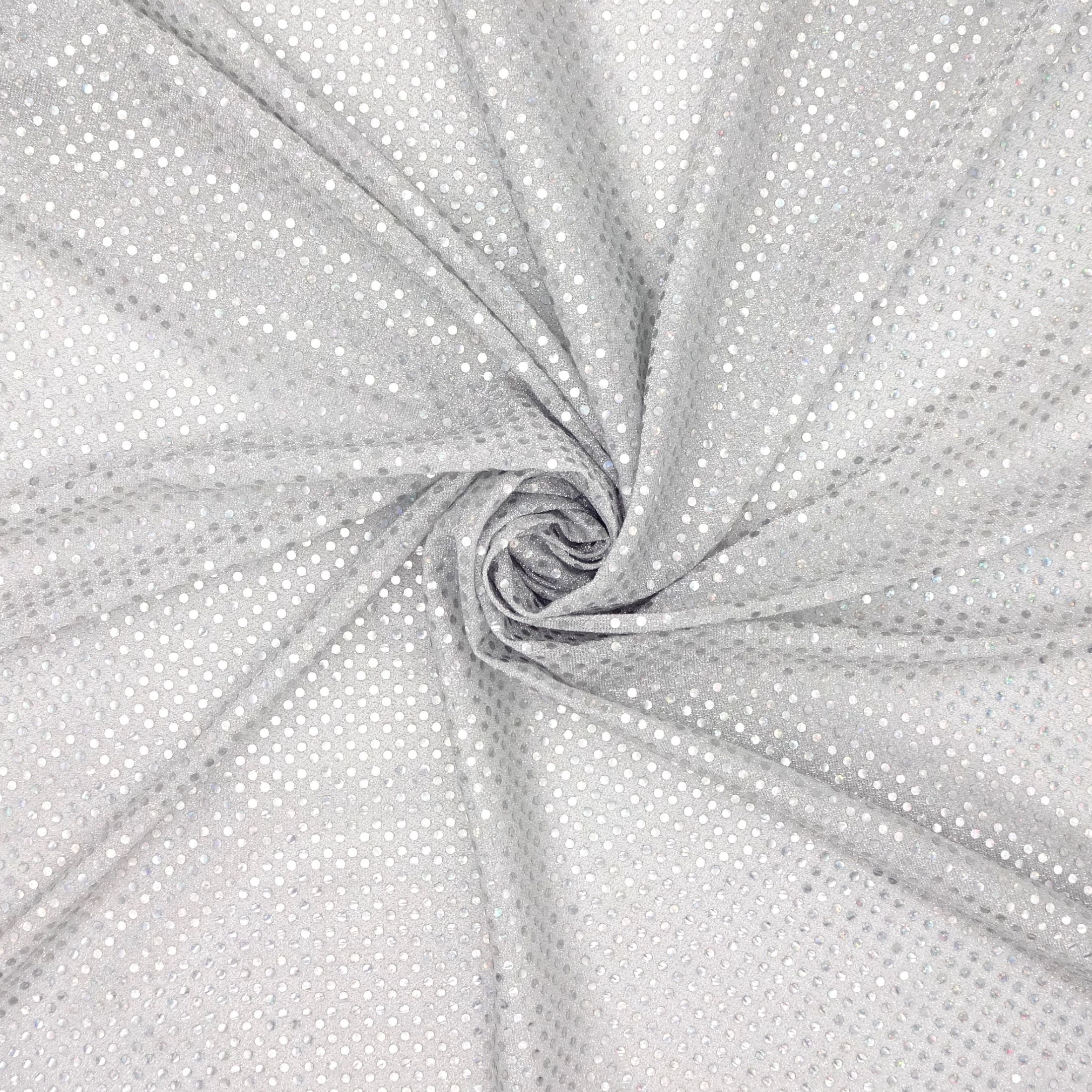 Hello Hobby 38” x 72” 83% Polyester 17% Metallic Small Dot Sequin 2 Yard Precut Fabric, White-Silver, 38" Wide for Sewing & Crafting