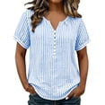 thumbnail image 6 of Kezqiaxn Womens Plus Size Tops Striped Short Sleeved V-Neck Button Down Shirts Business Work Blouse Summer Clothes, 6 of 9