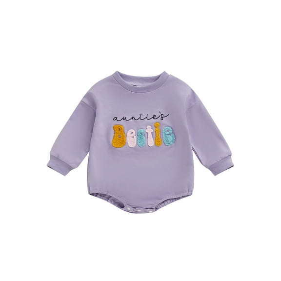 FeMereina Baby Girls Romper Long Sleeve Crew Neck Embroidery Letters Bodysuit Casual Daily Clothes