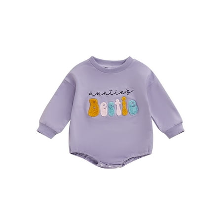 

Xingqing Baby Girls Romper Long Sleeve Crew Neck Embroidery Letters Bodysuit