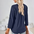 thumbnail image 6 of SHIBEVER Womens Tops Fall 3/4 Sleeve T Shirts Fahison V Neck Long Sleeve Tops Business Casual Tops Dressy Loose Fit Blouses Ladies Tunic Tops Navy Blue, 6 of 6