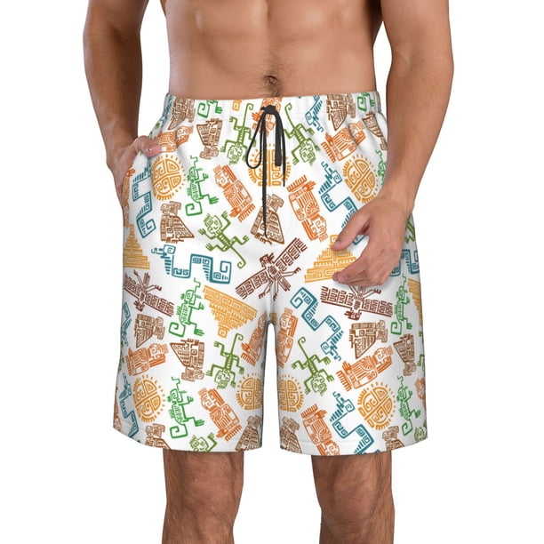 Balery Simple Drawing Traje de Baño Estilo Hawaiano para Hombre, Shorts de Secado Rápido con Bolsillos-Small