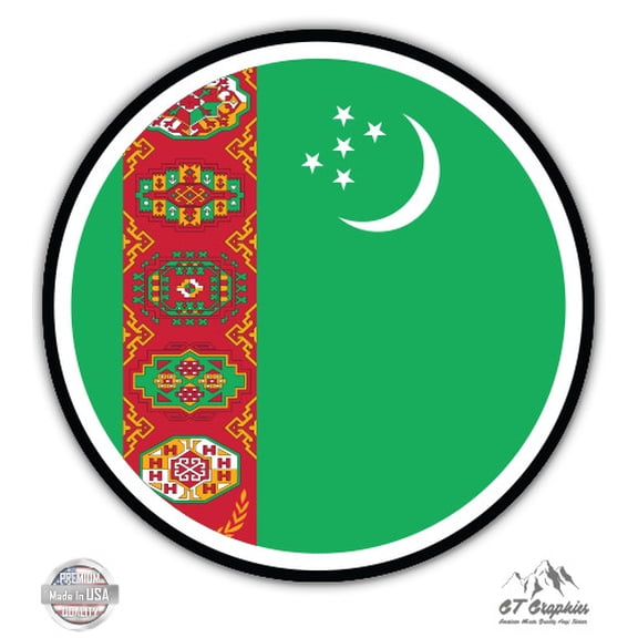 Turkmenistan Flag - 3" Vinyl Sticker - For Car Laptop I-Pad Phone Helmet Hard Hat - Waterproof Decal