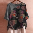 thumbnail image 1 of ICHUANYI Clearance Fashion Women Cotton And Linen Medium Sleeve Printed Ladies T-Shirt Tops(Black, M) ICHUANYI WER2023080901571, 1 of 6