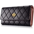 thumbnail image 4 of Cartera de mujer de cuero largo elegante embrague corona monedero tarjetero señora mujer moda embrague corona titular de la tarjeta (negro), 4 of 5