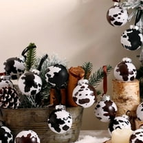 Vikakiooze 12pcs Christmas Cow Print Ball Ornaments, Gift Boxed Soft Macaron Christmas Ball Decorative Hanging Ornaments