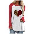 thumbnail image 1 of Pompotops Blouse à Manches Longues Patchwork Col Rond Imprimé Décontracté pour Femmes Saint-Valentin, 1 of 5