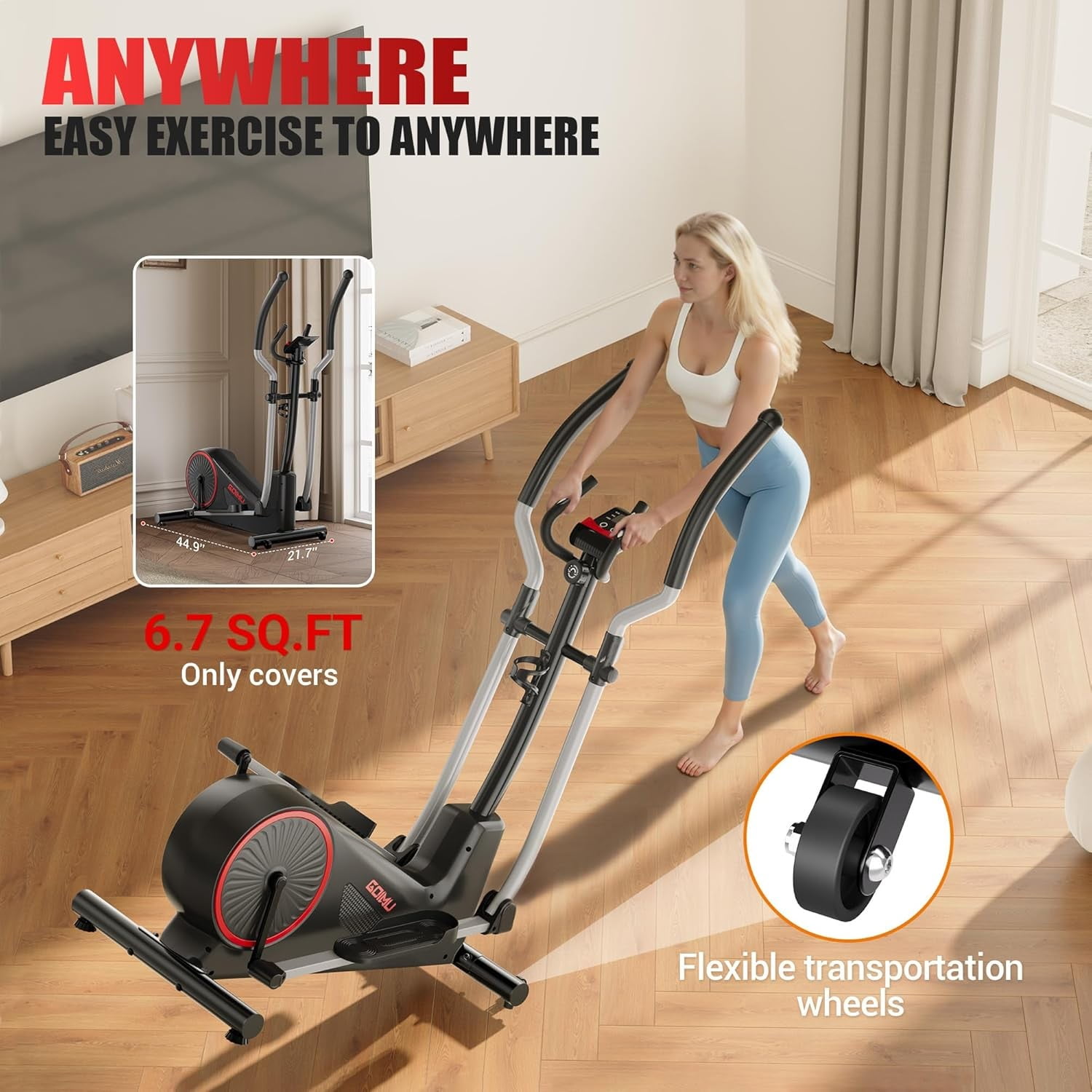 Elliptical Machine, Elliptical Exercise Machine for Home with Hyper-Quiet Magnetic Driving System, Elliptical Trainer with 15.5IN Stride, 8 Level Dynamic Resistance, 350LBS Loading Capacity