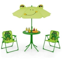 Costzon Kids Outdoor Picnic Table with Folding Chairs, Height Adjustable Umbrella, Portable Children Outdoor Furniture for Patio, Garden, Backyard
