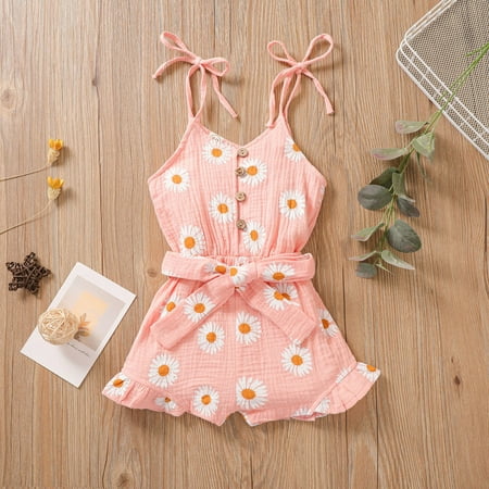 

CHGBMOK Clearance Summer Baby Girls Clothes Infant Belt Little Daisy Print Refresh Sling Jumpsuit