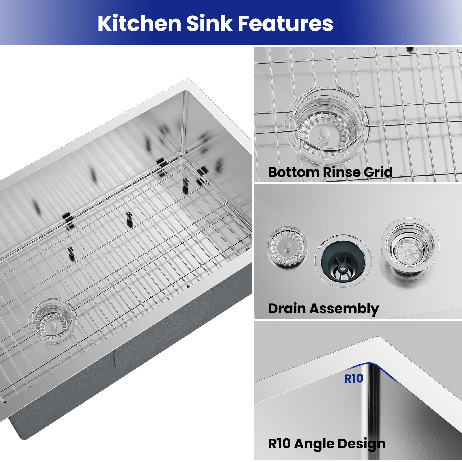 JOMOO 30" Undermount & Drop-In Kitchen Sink, Stainless Steel Single Bowl Kitchen Sink with Grid, Dish Drying Rack, Drain Assembly