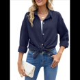 thumbnail image 1 of Camisas de Larga con Botones para Mujer, Blusas de Trabajo de Gran Tamaño con Cuello y Hombros Caídos, Blusa Holgada con Textura Azul Marino XXL, 1 of 10