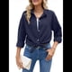 thumbnail image 1 of Camisas de Larga con Botones para Mujer, Blusas de Trabajo de Gran Tamaño con Cuello y Hombros Caídos, Blusa Holgada con Textura Azul Marino L, 1 of 10