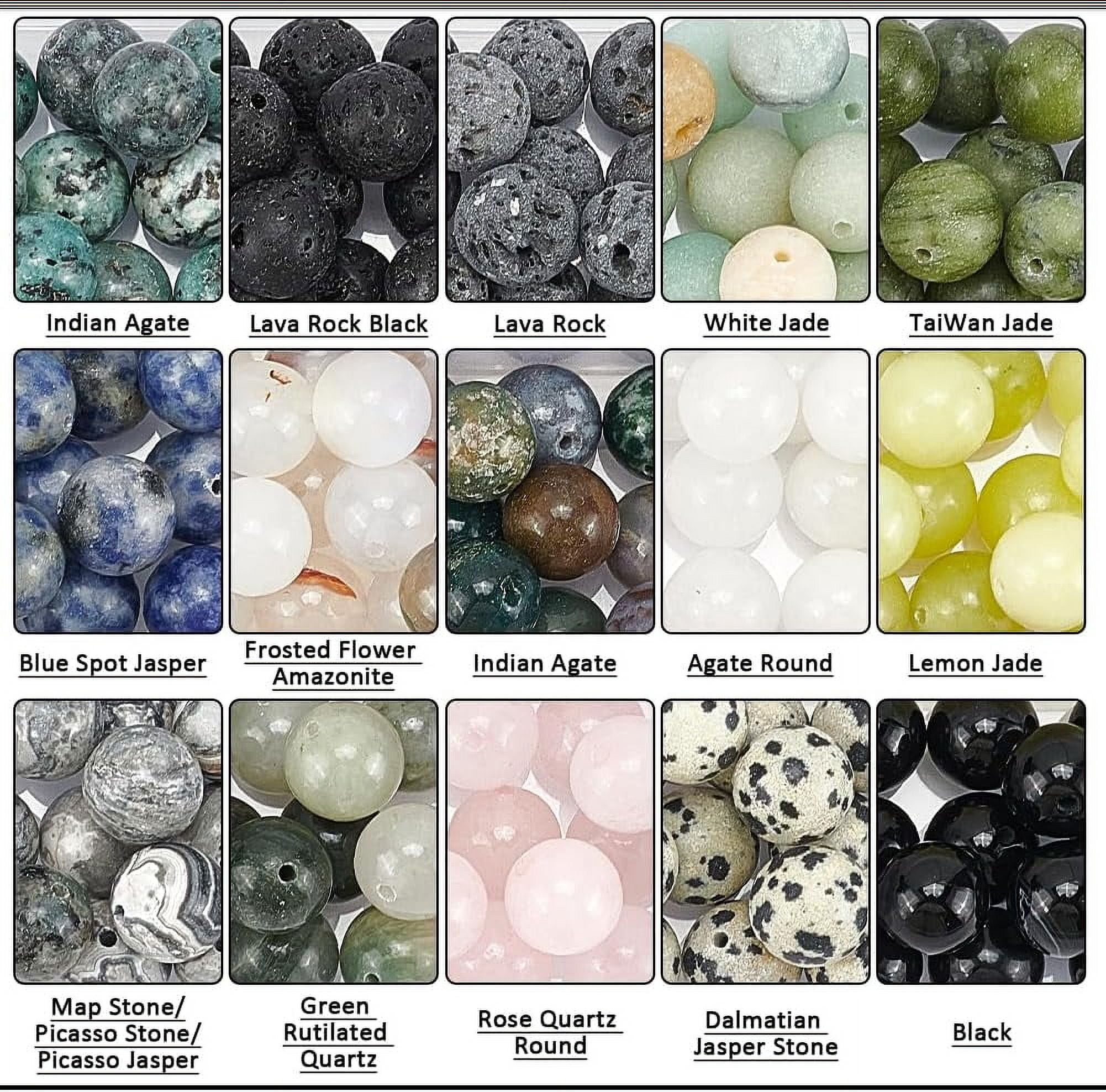 About 180 Pcs 15 Styles Natural Stone Beads 10-10.5mm Round Spacer Beads Natural Loose Beads Round Gemstone Beads for DIY Craft Bracelet Jewelry Making Hole: 1-1.5mm Small Mixed Color