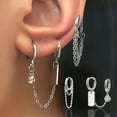 thumbnail image 1 of Pendientes de botón para mujer, pendientes de botón, pendientes de botón para mujer, pendientes de cadena de moda, pendientes asimétricos de hip hop, pendiente A, 1 of 5