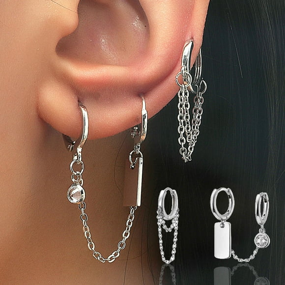 EGNMCR Stud Earrings for Women Fashion Retro Circle Chain Earrings Hip Hop Asymmetrical Earrings earring A