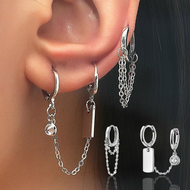 Pendientes de botón para mujer, pendientes de botón, pendientes de botón para mujer, pendientes de cadena de moda, pendientes asimétricos de hip hop, pendiente A