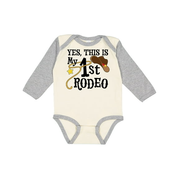 Inktastic Yes, This is My 1st Rodeo Cowboy Hat with Red Band, Lasso Boys or Girls Long Sleeve Baby Bodysuit