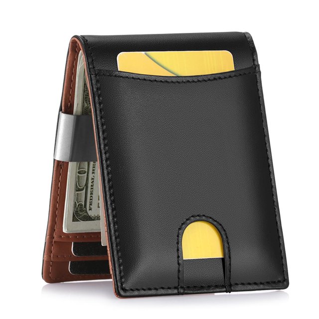 HAWEE Front Pocket Card Wallet with Money Clip for Men Scan Proof Billfold, Black Non Zipper