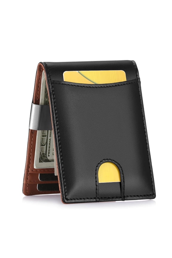 Front Pocket Card Wallet with Money Clip for Men Scan Proof Billfold, Black Non Zipper