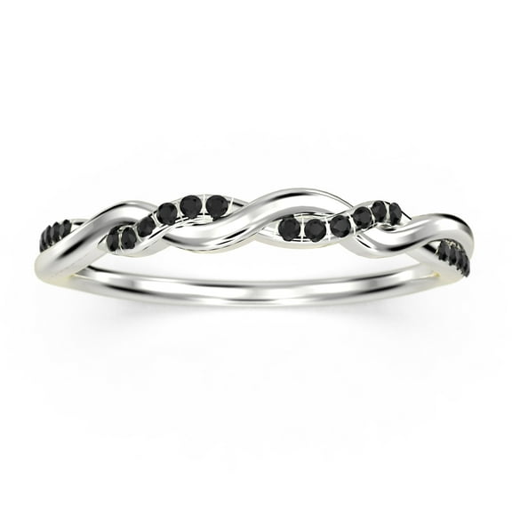 0.22 ct 1mm round cut 18K white gold over silver twisted vine black diamond moissanite ring.