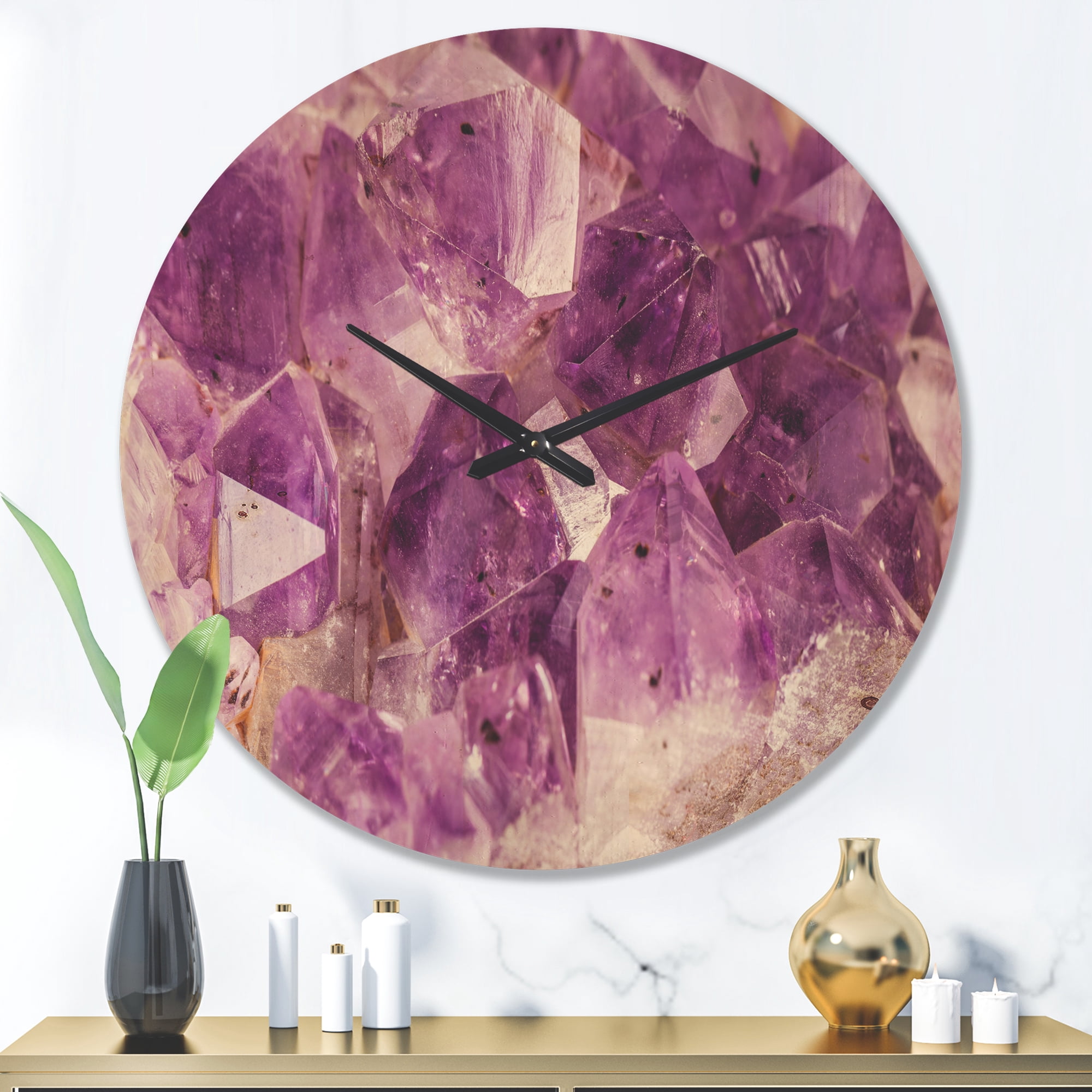 Designart 'Purple Macro Amethyst ' Modern Wood Wall Clock