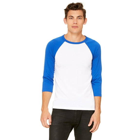 Bella   Canvas Unisex Jersey 3/4 Sleeve Baseball Tee , 3200 , WHITE/ TR ROYAL , Large