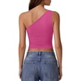 thumbnail image 4 of Lumtrix Womens One Shoulder Top Summer Going Out Pleated Crop Tank Tops Y2K Fashion Cami Cute Slim Fit Shirt Hot Pink M, 4 of 4