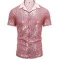 thumbnail image 3 of QHFBli Men's Sequin Dress Shirt 70s Disco Sparkle Party Short Sleeve Button Down Shirts, 3 of 8