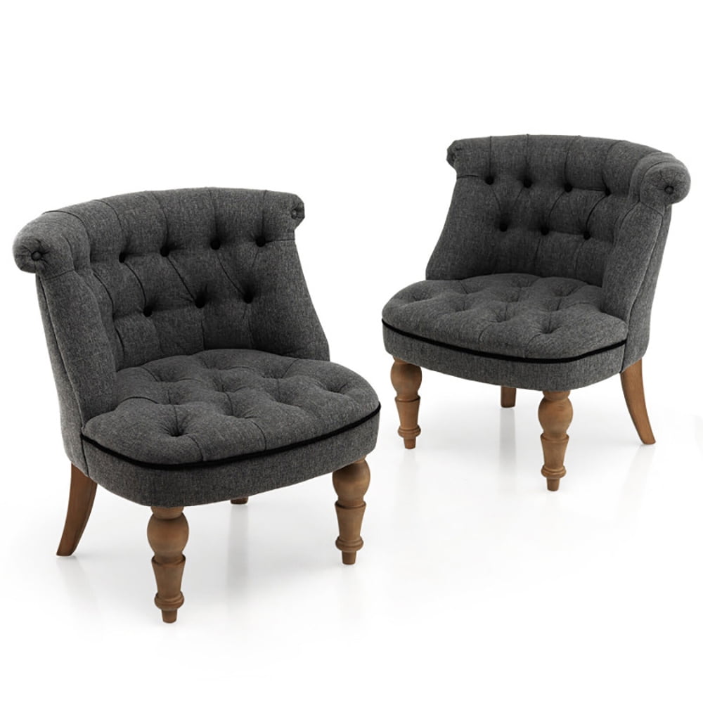 Finihen Upholstered Armless Chair, Set of 2 Upholstered Armless Slipper Chairs with Beech Wood Legs, for Living Room, Bedroom, Gray
