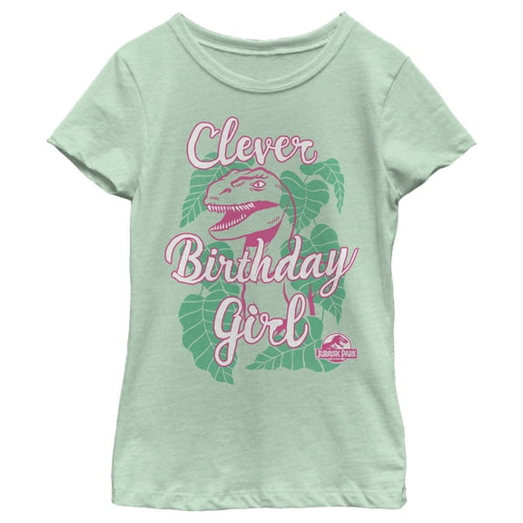 Girl's Jurassic Park Clever Birthday  Graphic Tee Mint X Small