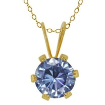 Gem Stone King Brass Yellow Gold Plated Brass Pendant with Chain Persian Blue Round Moissanite (0.80 Cttw)