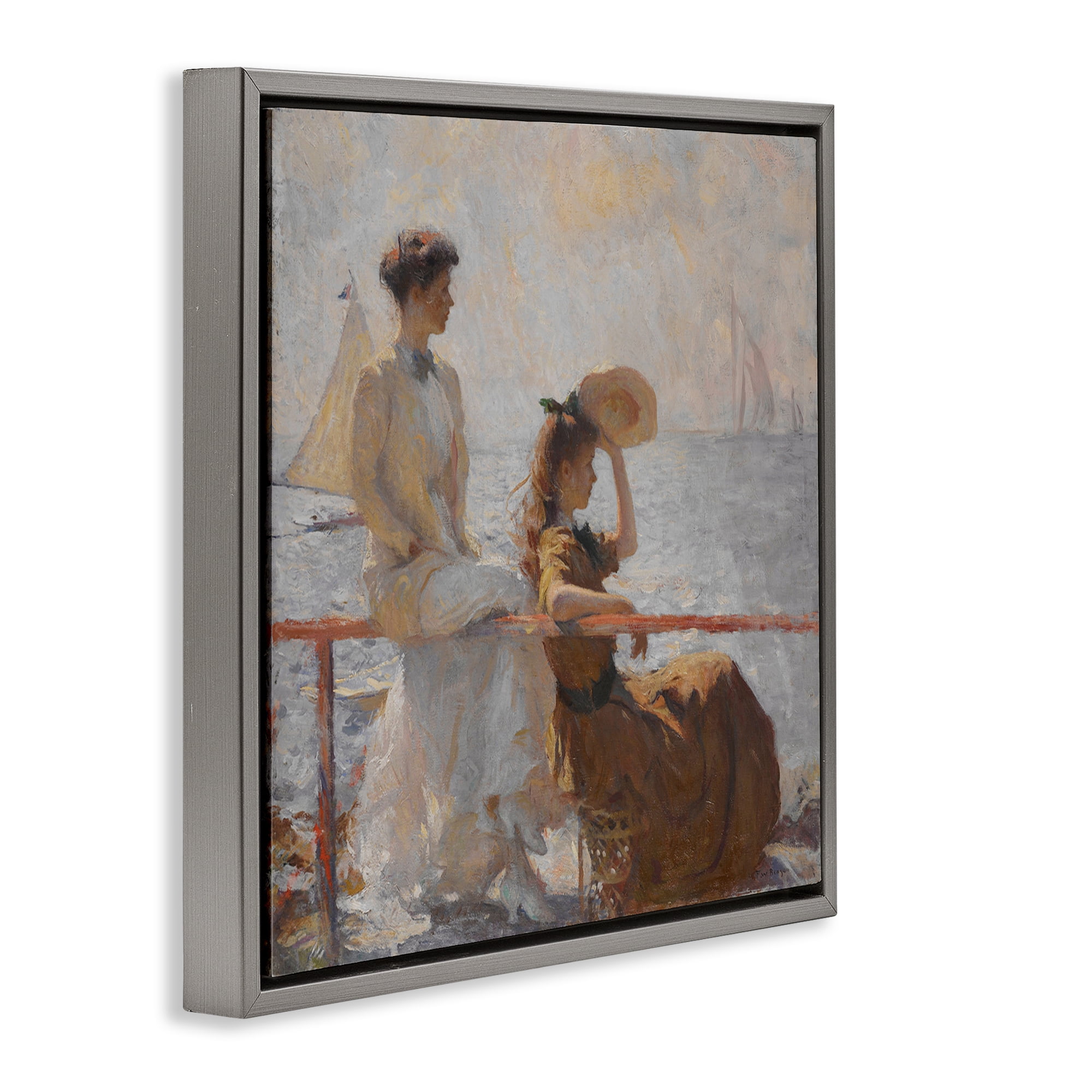 Stupell Industries Classic Summer Day Women People Painting Gray Floater Framed Canvas Art Print Wall Art, 18 x 18
