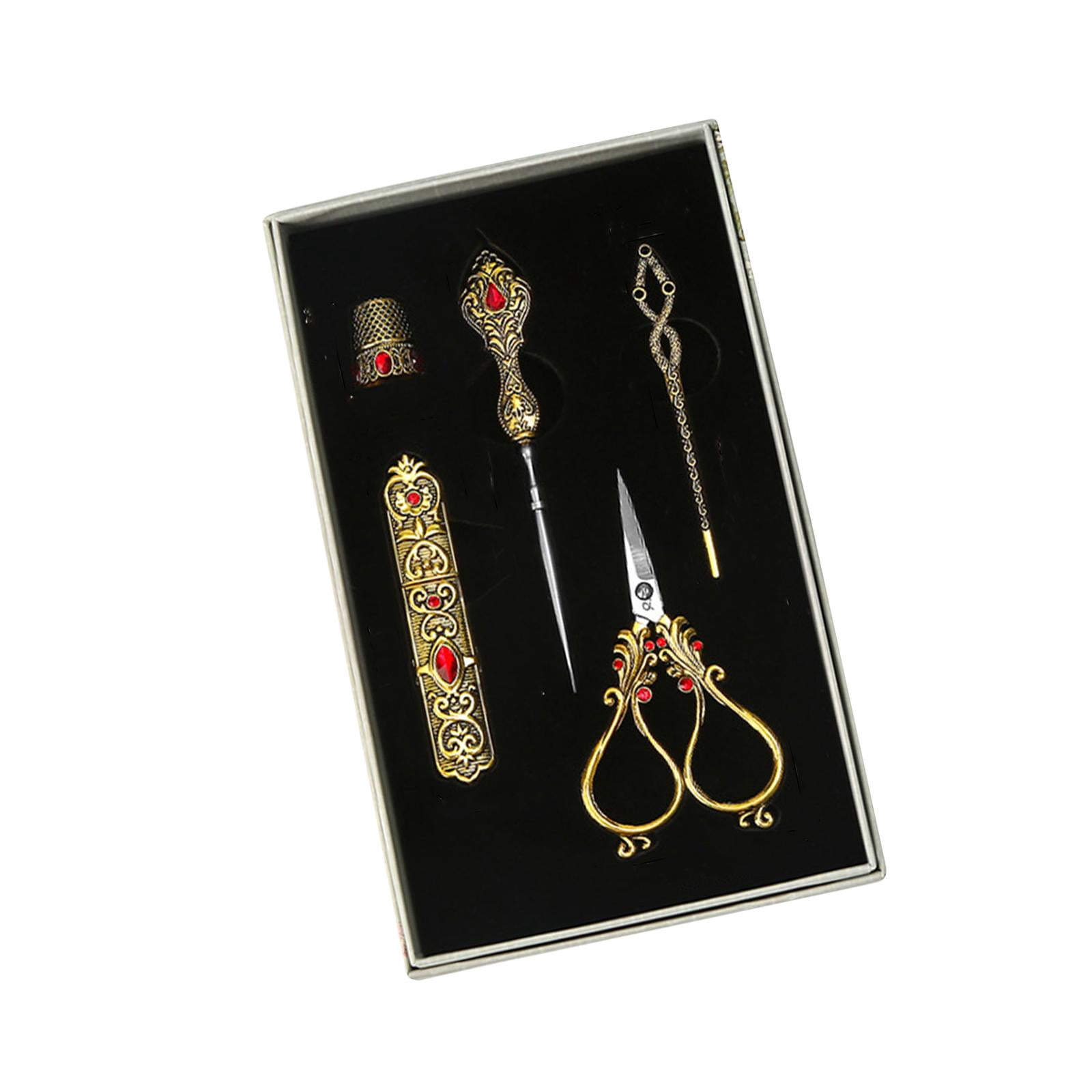 Abbraccia Embroidery Scissors Kit Complete Sewing Kit European Vintage Sewing Scissors Set Tailor Scissors for DIY Craft Knitting Gold