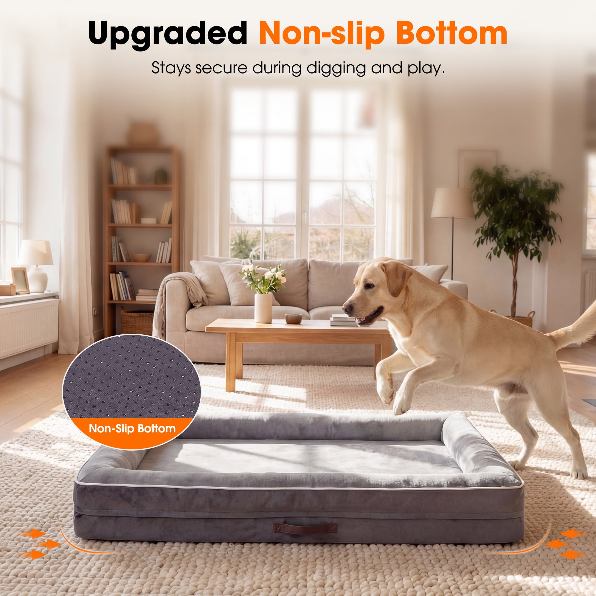Extra Large Orthopedic Dog Bed Waterproof Pet Sofa Bed Four-Sided Bolster Cushion with Removable Washable Cover for Big Dogs Gray
