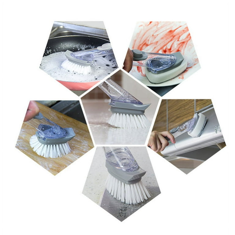 Dishwashing brush, dishwasher long handle wash pot brush sink brush sponge  brush pot artifact automatic plus detergent 2 in 1 kitchen cleaning brush  long handle brush (Grey handle set) 