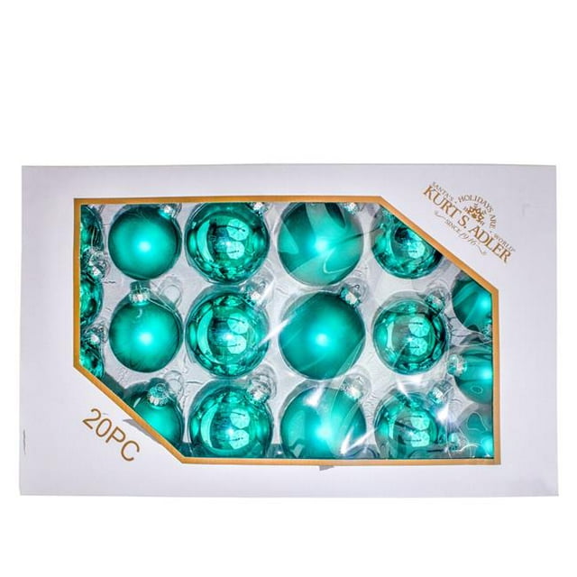 Kurt S. Adler GG0963SMTL 60-80 mm Shiny & Matte Teal Blue Balls Set - 20 Piece