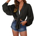 thumbnail image 4 of Pxiakgy Women's Deep V Neck Long Sleeve Tie Front Knot Chiffon Wrap Crop Top Blouse Swimwear Cover Ups Tops Self Tie Swimsuit Bikini Bathing Suit Long Sleeve Soft Beach Shirt for Women Black L, 4 of 9