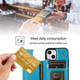 thumbnail image 3 of Design for iPhone 13 Case with Tempered Glass Screen Protector Credit Card Holder Slot, Leather Wallet Phone Cases Kickstand Protective Cover for iPhone13 iP13 Women Men 6.1 inch Blue, 3 of 6