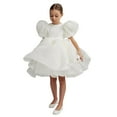 thumbnail image 4 of ANINEO Toddler Flower Girls Satin Tulle Dress V Backless Puff Sleeve Princess Pageant Dress Little Girls Wedding Party, 4 of 7