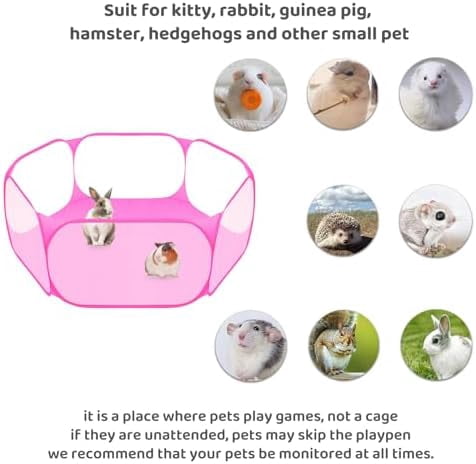 Small Animal Playpen, Pop-Up Portable Play Yard for Guinea Pigs, Rabbits, Hamsters, Hedgehogs, Foldable Exercise Fence with Breathable Mesh for Indoor Outdoor Use