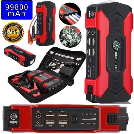 Multi-functional Car Battery Jump Starter 99800mAh Portable Charger Power Bank for Cell Phone, 4 USB Ports, LED Flashlight, Emergency 12V Auto Jump Starter Power Pack USA