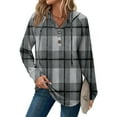 thumbnail image 5 of UoCefik Women Hoodie Plaid Shirt Fall Button Down Long Sleeve Sweatshirt Casual Hooded Drawstring Tunic Hoodies Holiday V Neck Shirts Oversized Comfort Pullover Loose Fit Tops Gray XL, 5 of 5