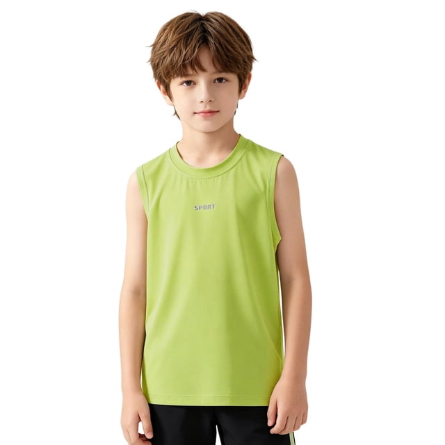 Boys Tank Tops Kids Mesh Quick Dry Sleeveless Athletic Shirts Youth Workout Performance Tops,7-8 Years