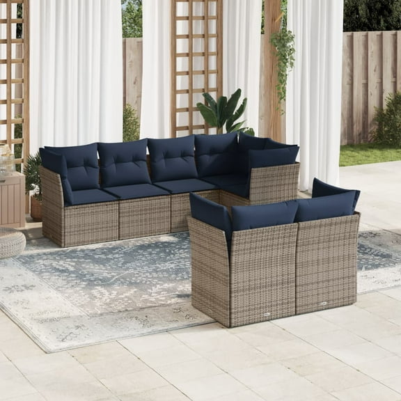 vidaXL 7 Piece Patio Sofa Set with Cushions Gray Poly Rattan