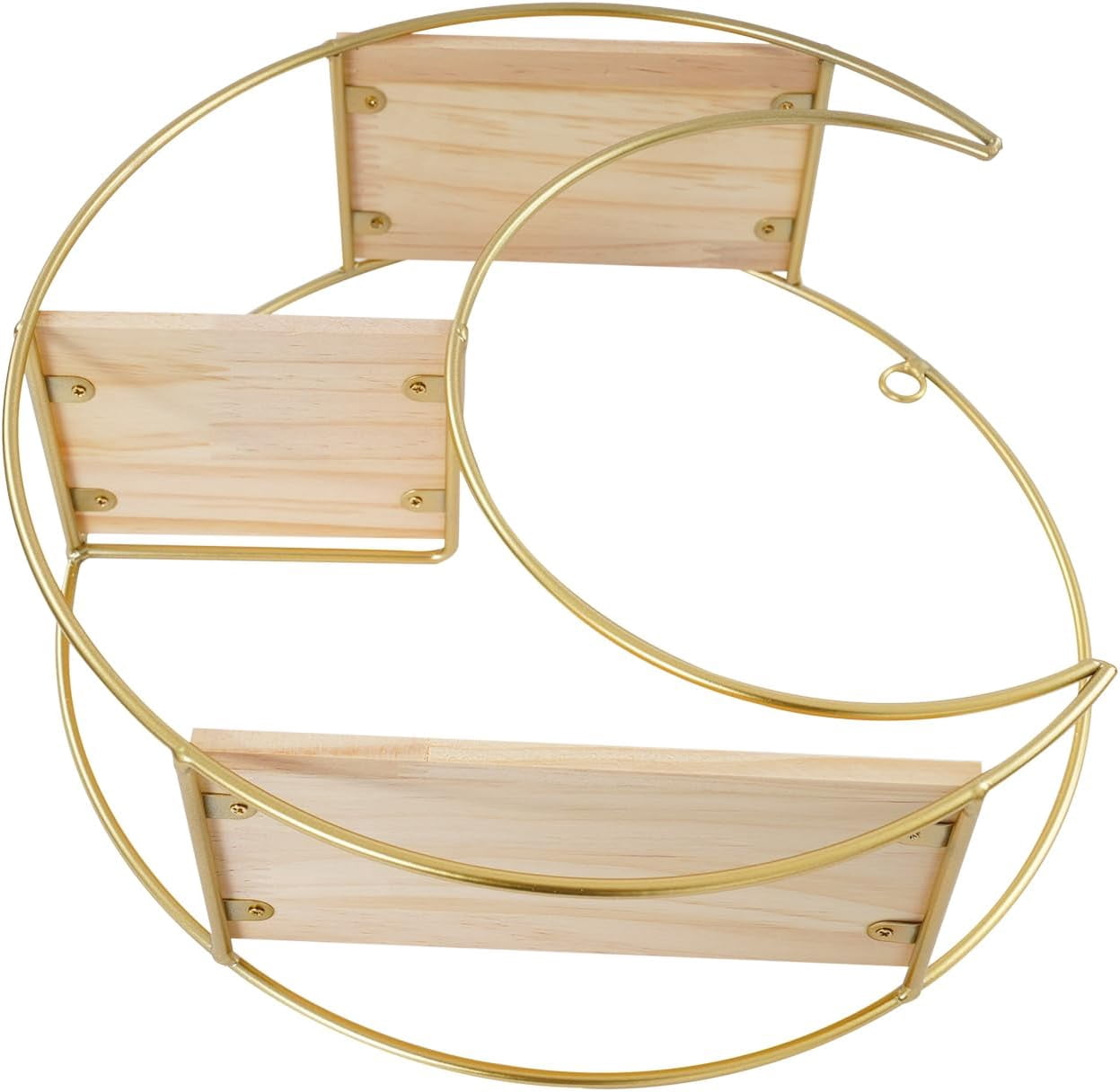 Floating Shelves for Wall - 3 Tier Decorative Geometric Circle Metal and Wood Decorative Wall Shelves, Bathroom Shelf Round Decor