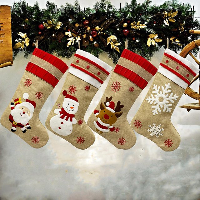 Calcetín navideño YONGSHENG con patrones de copo de nieve y alce 48 cm x 28 cm