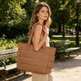 thumbnail image 5 of Puffer Tote Bag for Women, Lightweight Large Quilted Tote Bag with Compartments Shoulder Bag Handbags for Travel, Work, Gym 16.1" x 12.21" x 5.51", 5 of 5